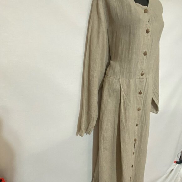 Q-4 Flax by Jeanne Engelhart 100% Linen Vintage Cream Maxi Dress Size M - Picture 7 of 14
